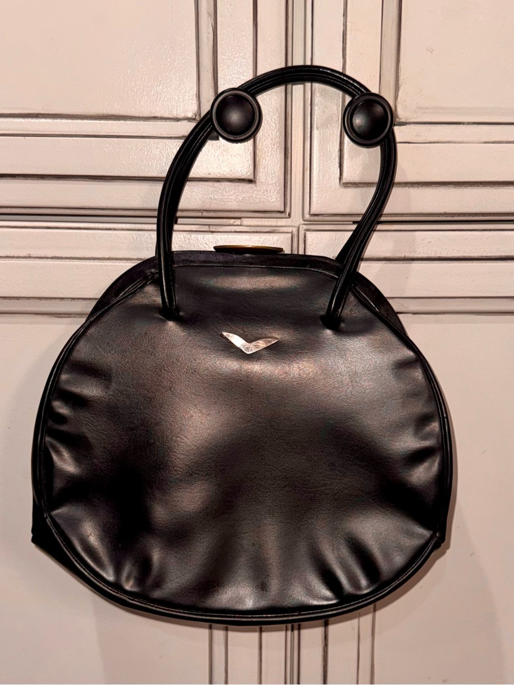 Vintage 50s/60s Dofanette Black Leather Top-Handle Handbag – Mid-Century Classic